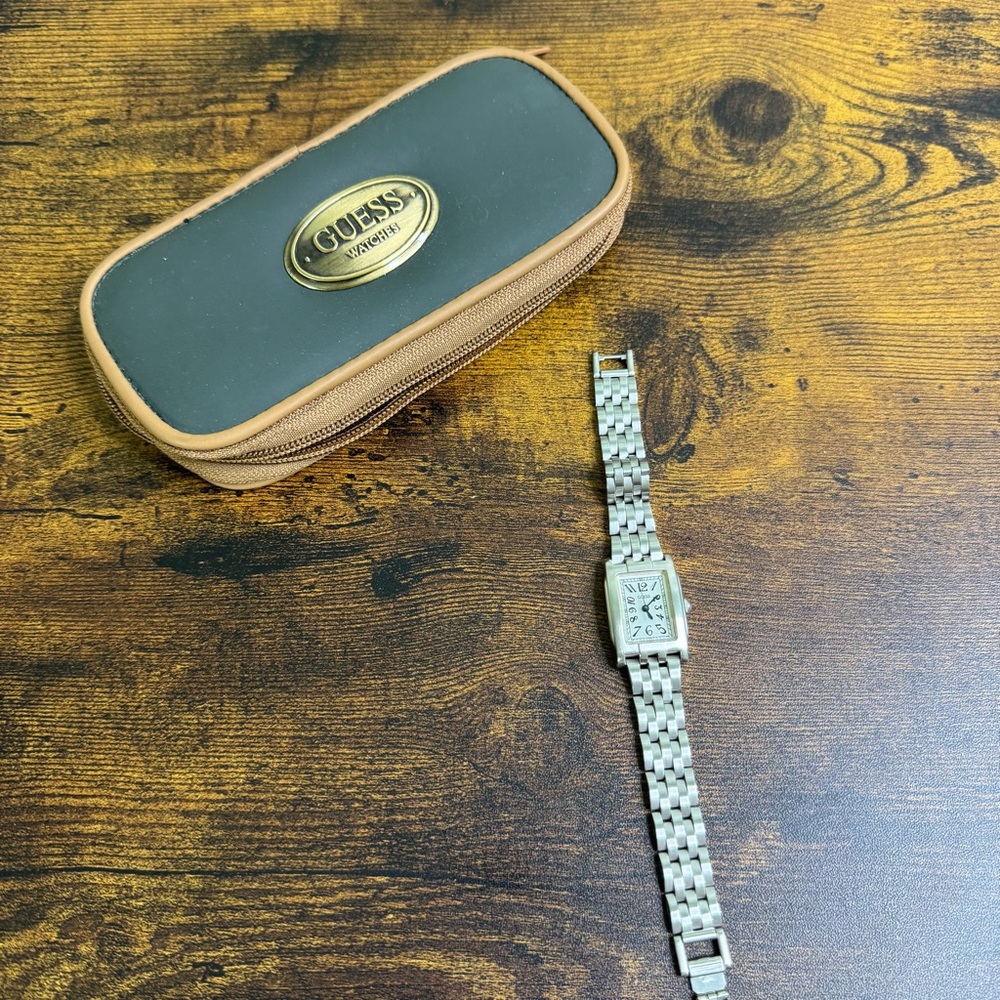 GUESS Silver Stainless Steel Rectangular Bracelet Watch - Picture 2 of 10